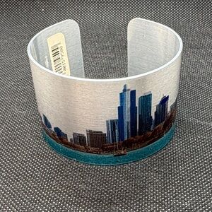 Chicago Skyline Aluminum Cuff Bracelet - Silver and Blue